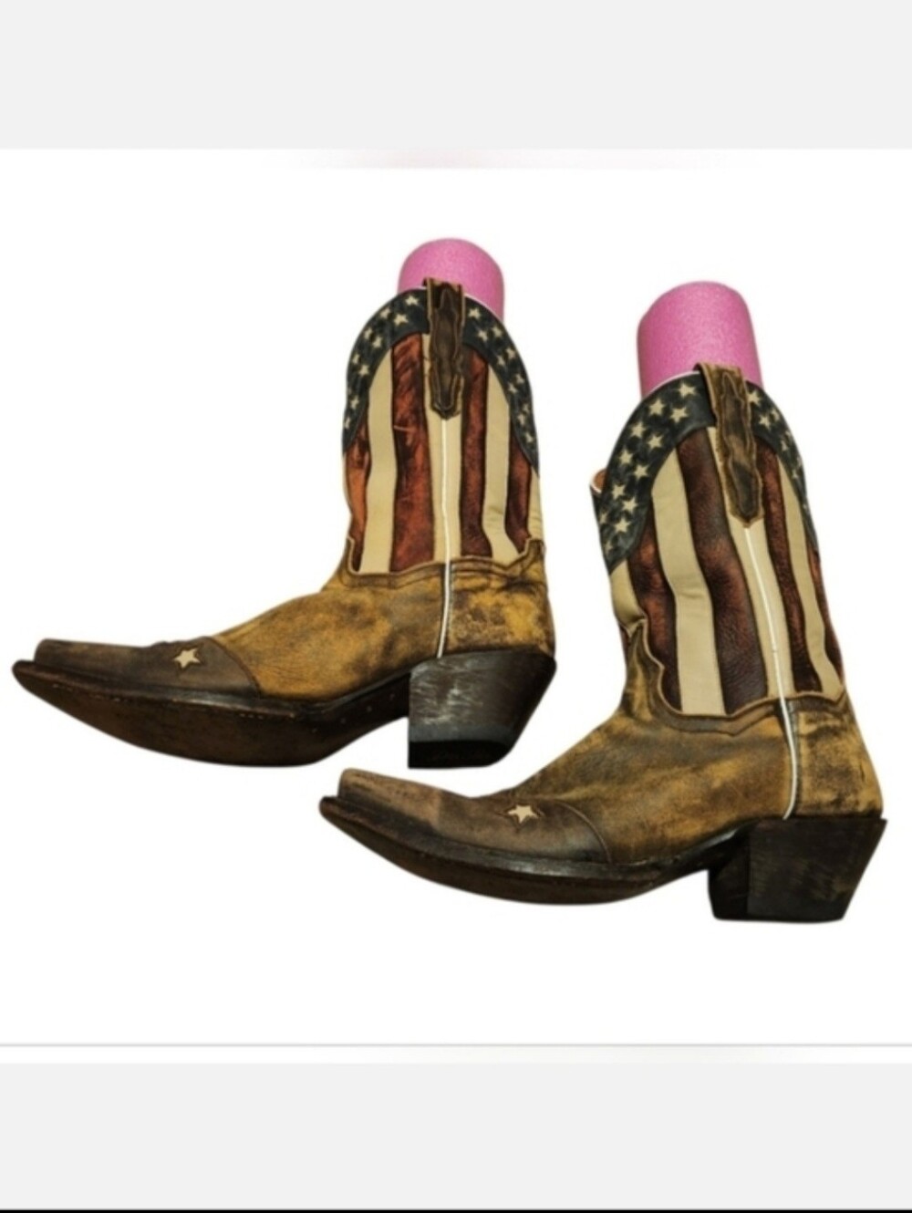 Women's Size 9.5 Dan Post Liberty American Flag Leather Snip Toe Cowboy Boots - Picture 5 of 7